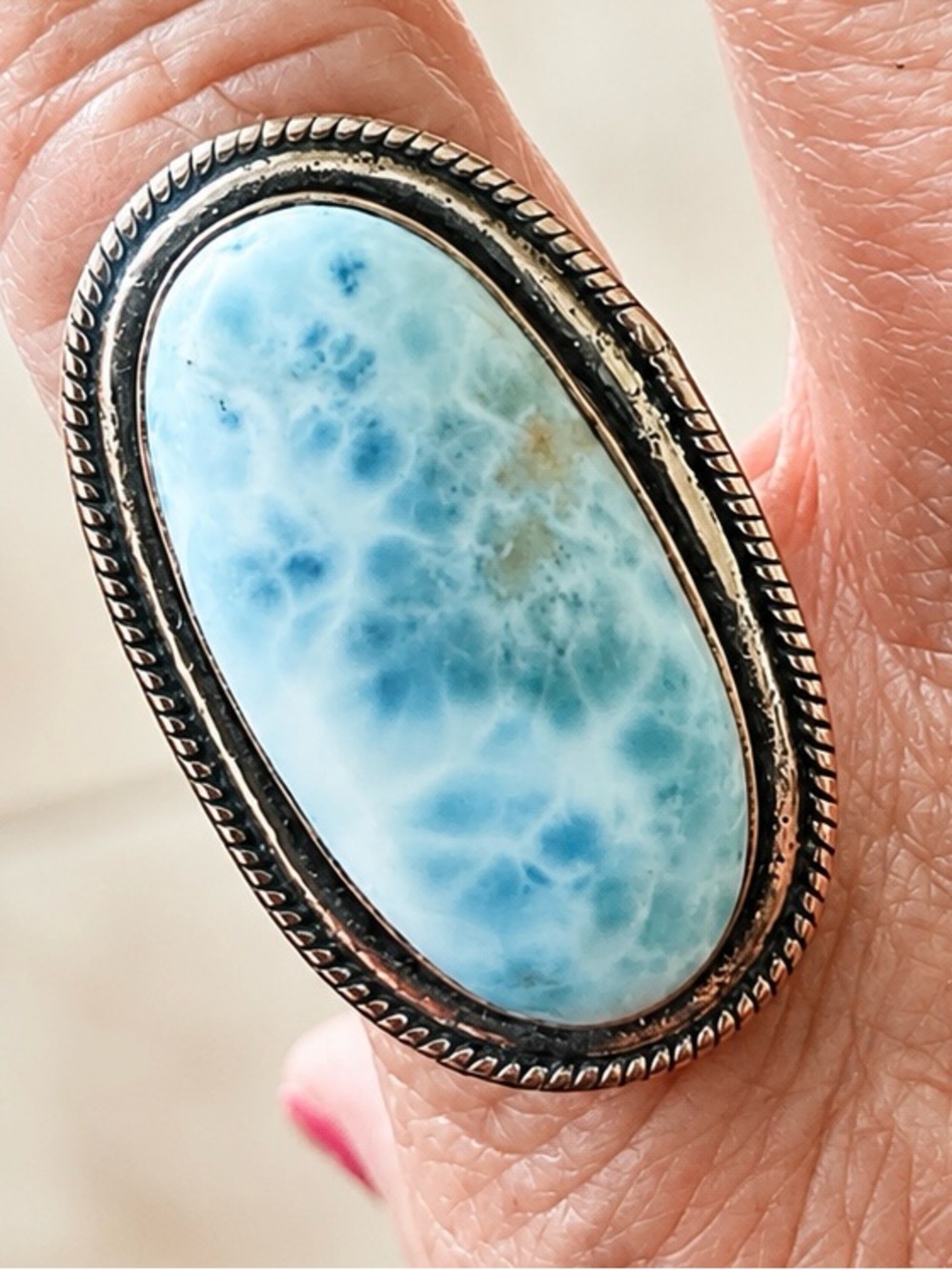 Huge Larimar Oval Statement Ring - set in Copper